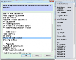 adjustment epson tx200 menu