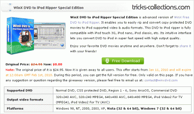Download WinX DVD to iPod Ripper Special Edition  giveaway