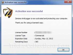 Zemana AntiLogger activation successful