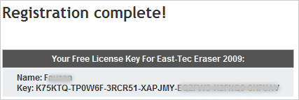 East-Tec Eraser 2009 license key
