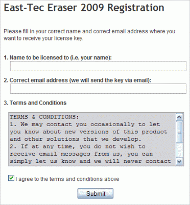 East-Tec Eraser 2009 registration form