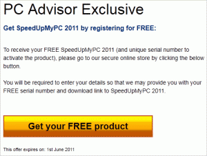 Uniblue SpeedUpMyPC 2011 PC Advisor Promo