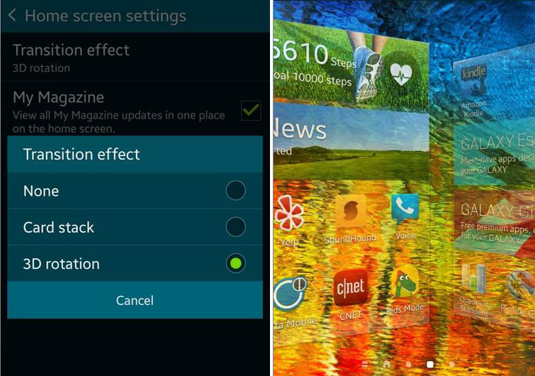 Change screen transition to the 3D rotation on Samsung galaxy S5